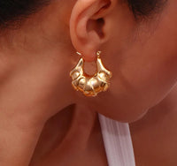 18K Chunky Hollow Smooth Textured Hoops