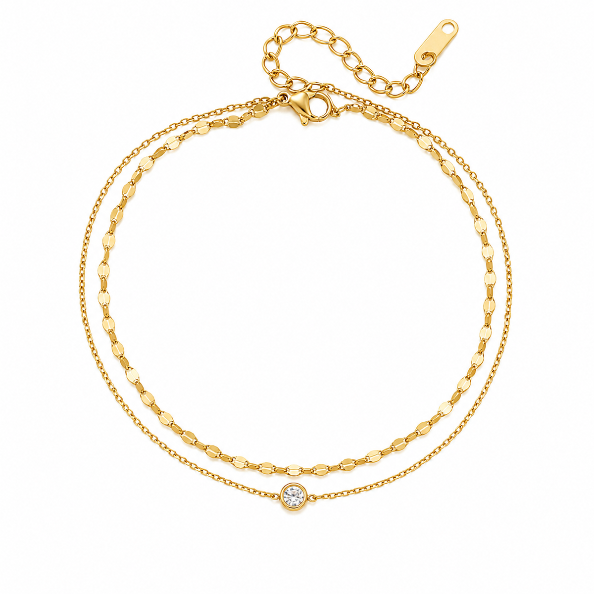 18K Layered Dainty Bezel Anklet