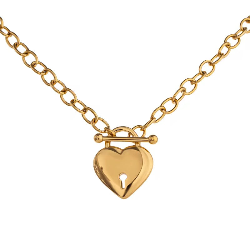 18K Heart Lock Chain Necklace