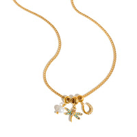 18K Dragon Fly And Horse Shoe Pearl Necklace