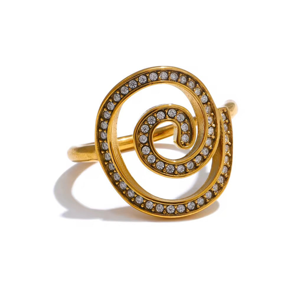 18K Swirl CZ Statement Ring
