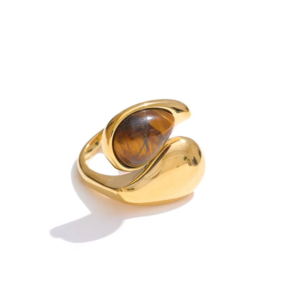 18K Tiger Eye Open Ring
