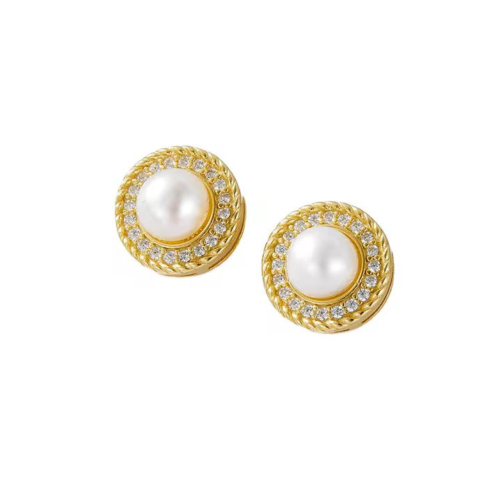 Pearl Pave Vermeil Studs in 18K Gold-Plating