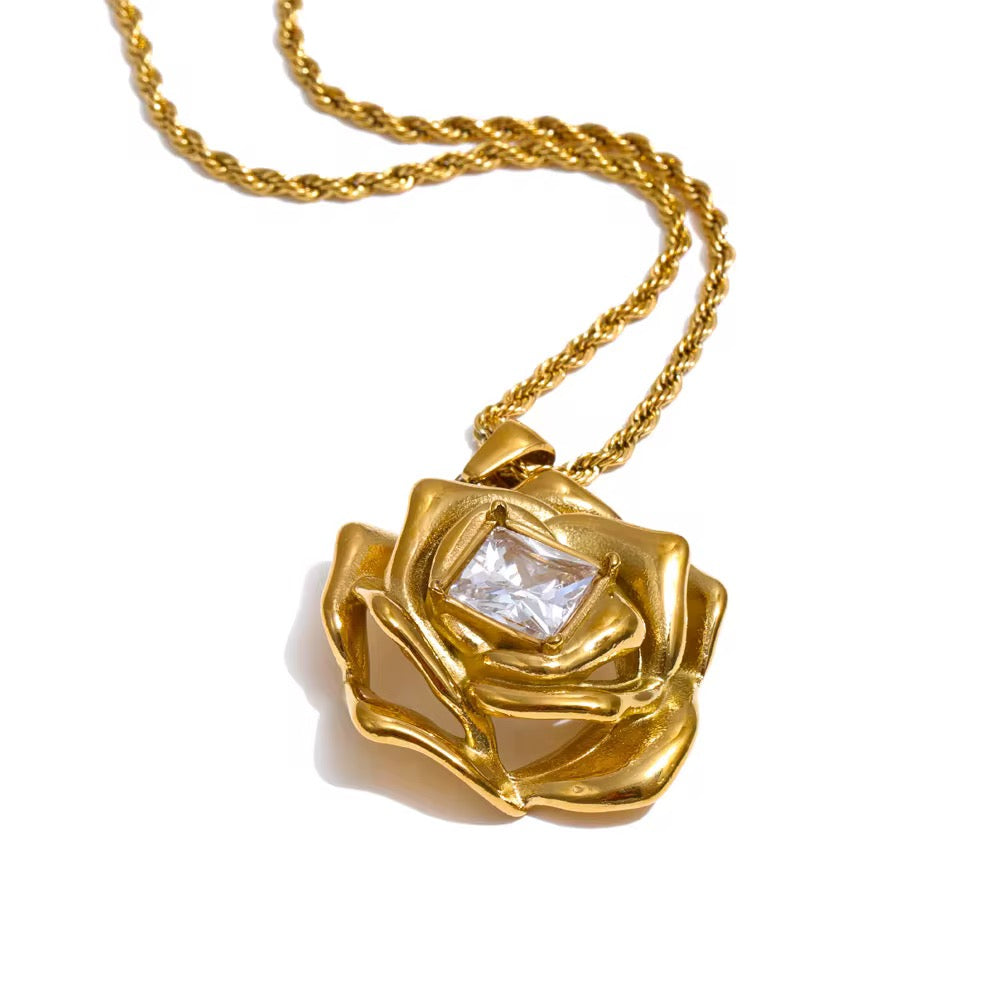 18K Statement Rose CZ Necklace