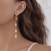 18K Dainty Pearl Chain With Leaf Charms