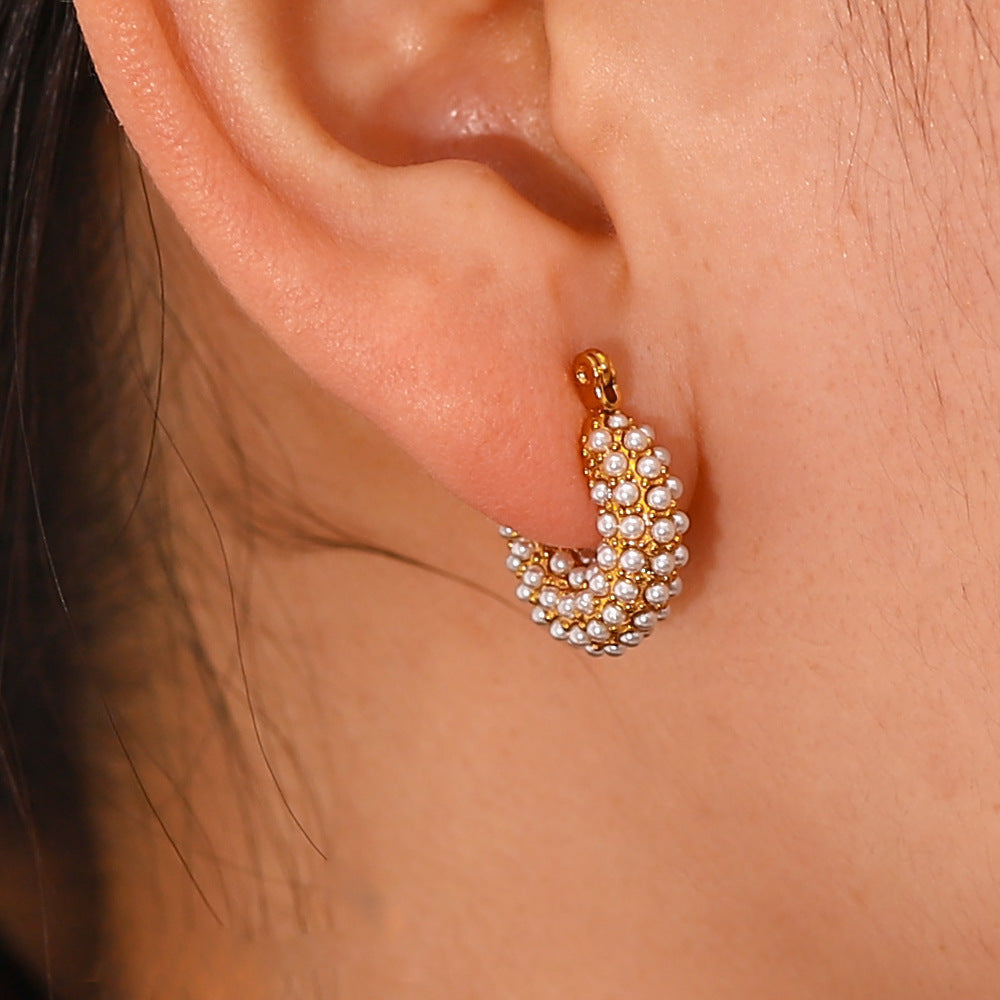 18K Vintage Multi Pearl Hoop Earrings