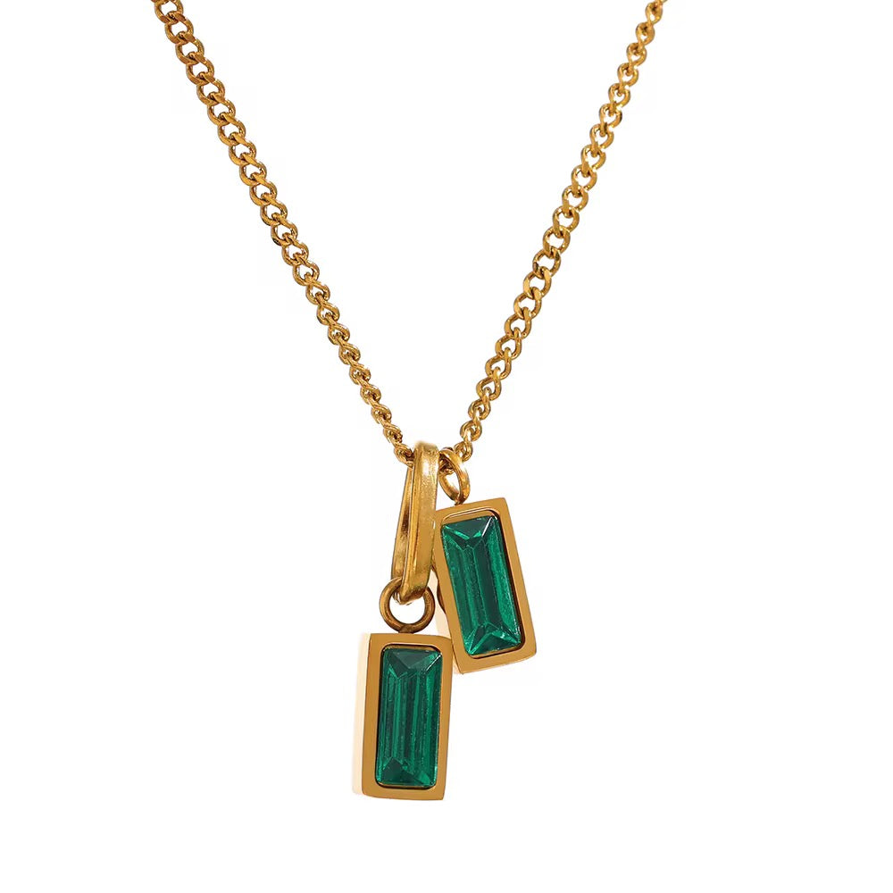 18K Emerald Baguette Necklace
