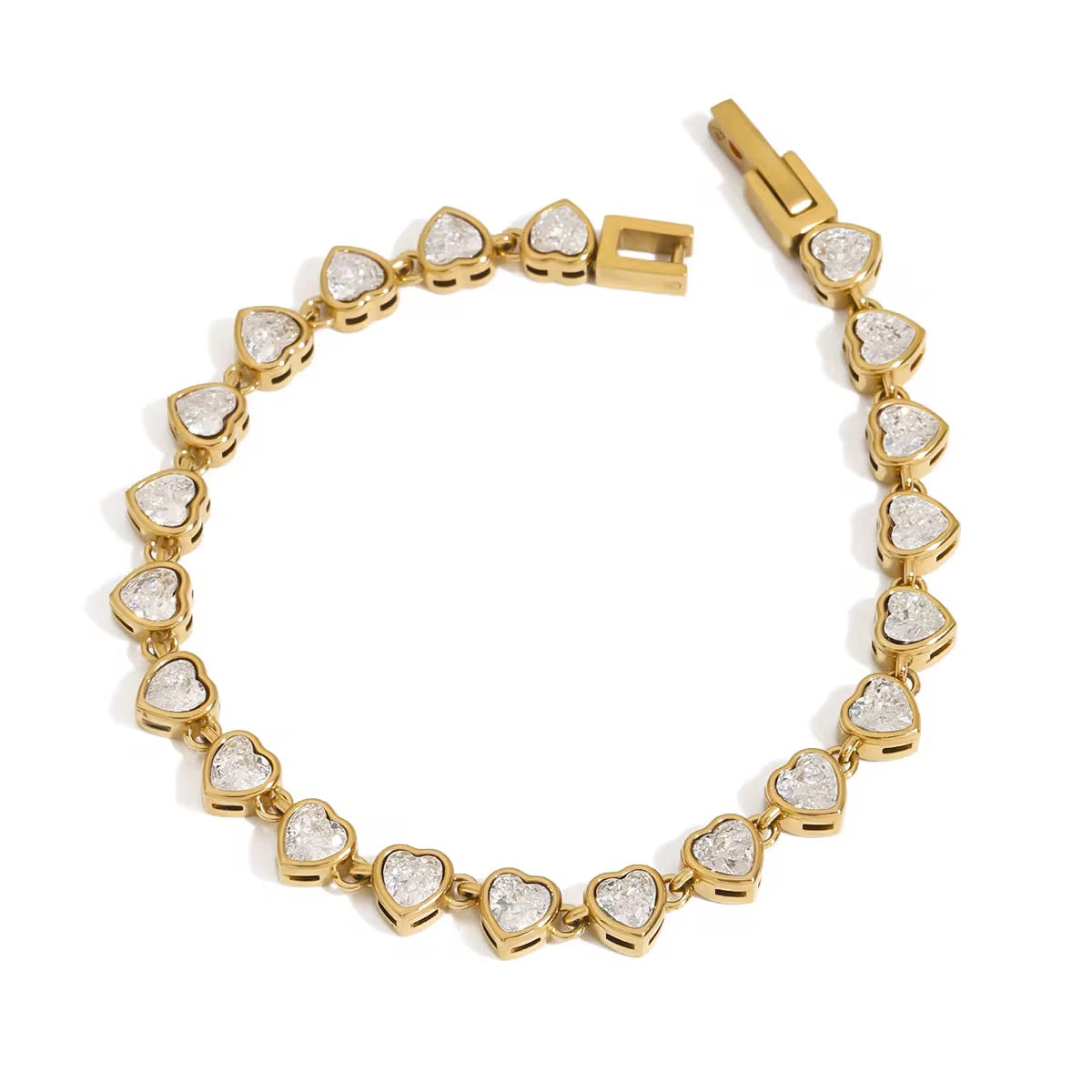 18K Clear Heart Bezel Bracelet