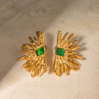 18K Sun Rays Emerald Statement Studs