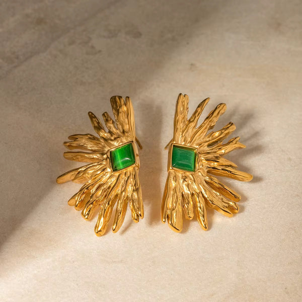 18K Sun Rays Emerald Statement Studs