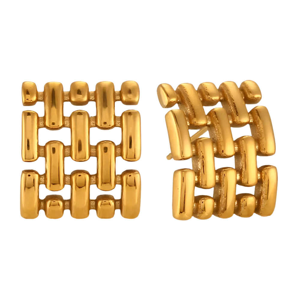 Square Mesh Studs in 18K Gold-Plating