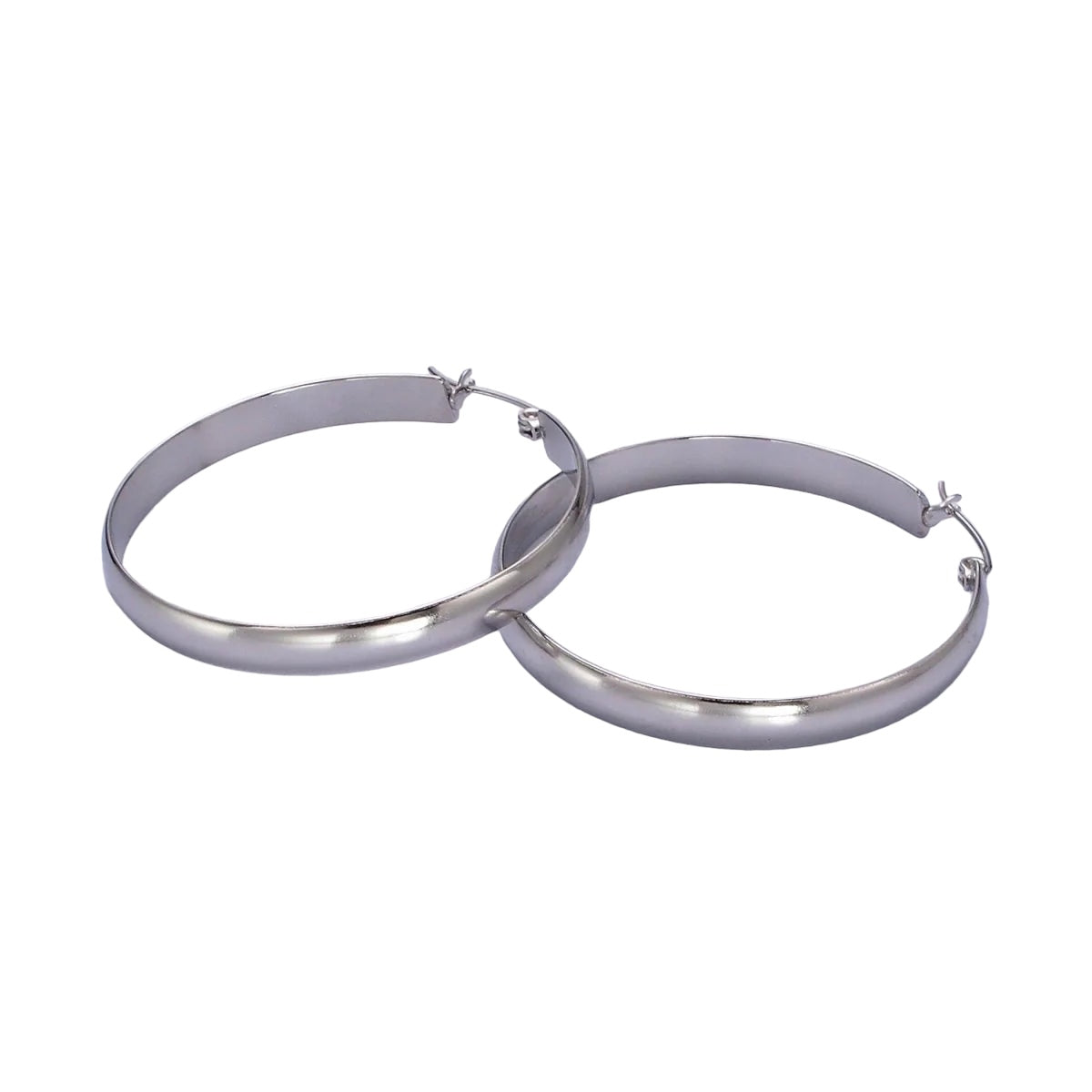 White Gold Filled Thin Wide Latch Hoop Earrings