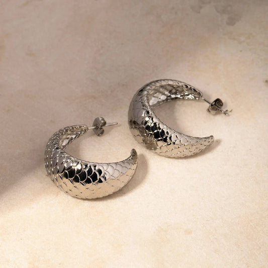 Silver Fish Scale Statement Hoops
