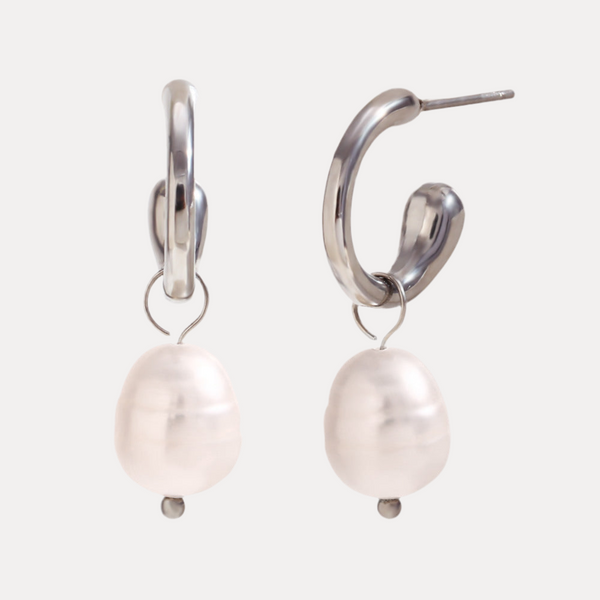 Freshwater Pearl Open Hoops in 18K Gold-Plating or Silver