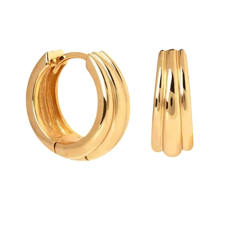 18K Triple Band Medium Hoops