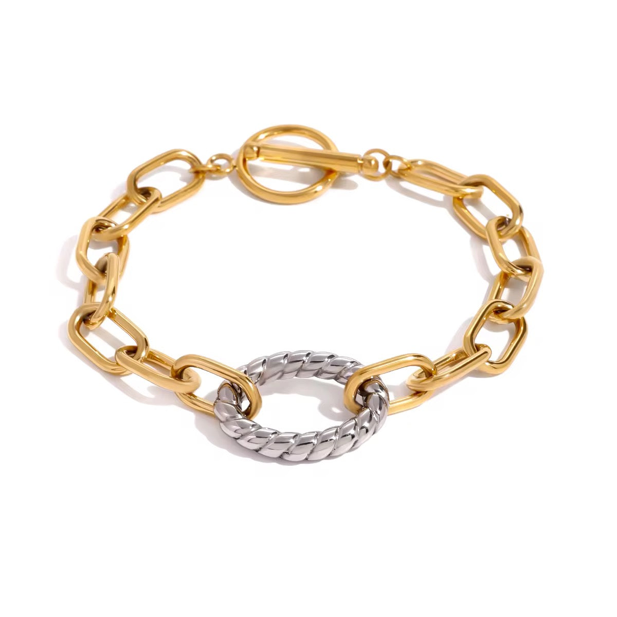 Two Tone Croissant Toggle Links Bracelet