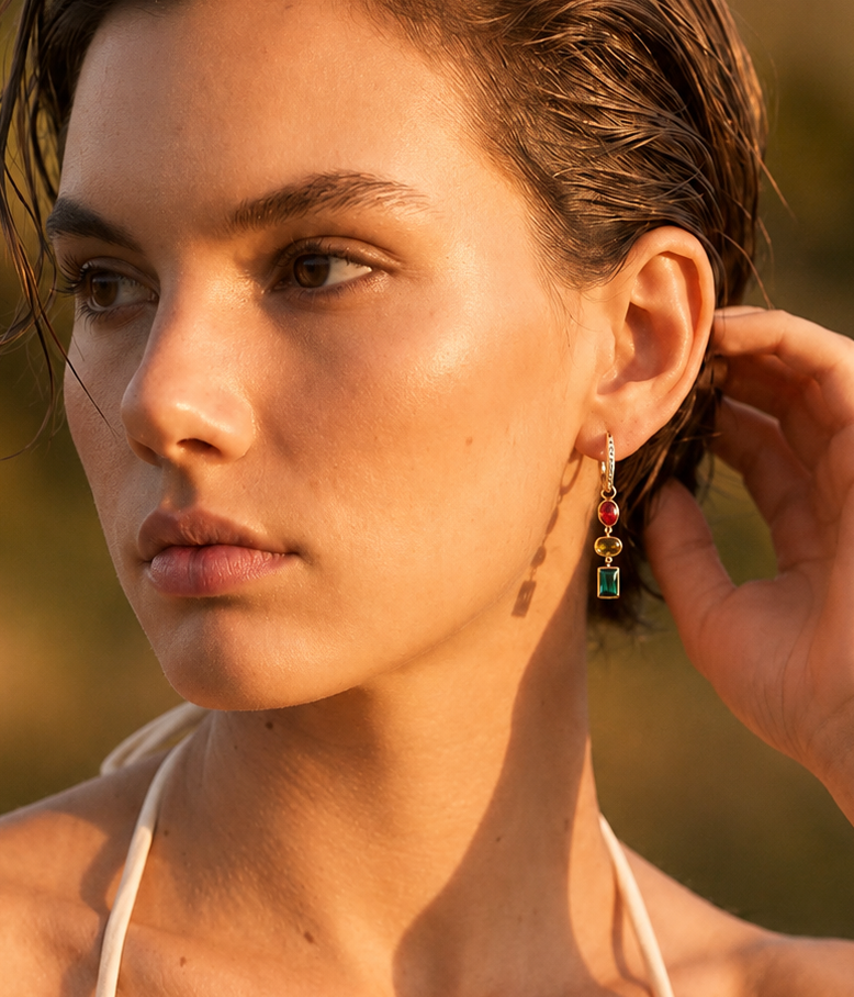 18K Selena Hoop Dangle Earrings