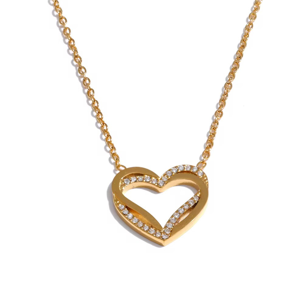 18K 3D Heart CZ Lined Necklace