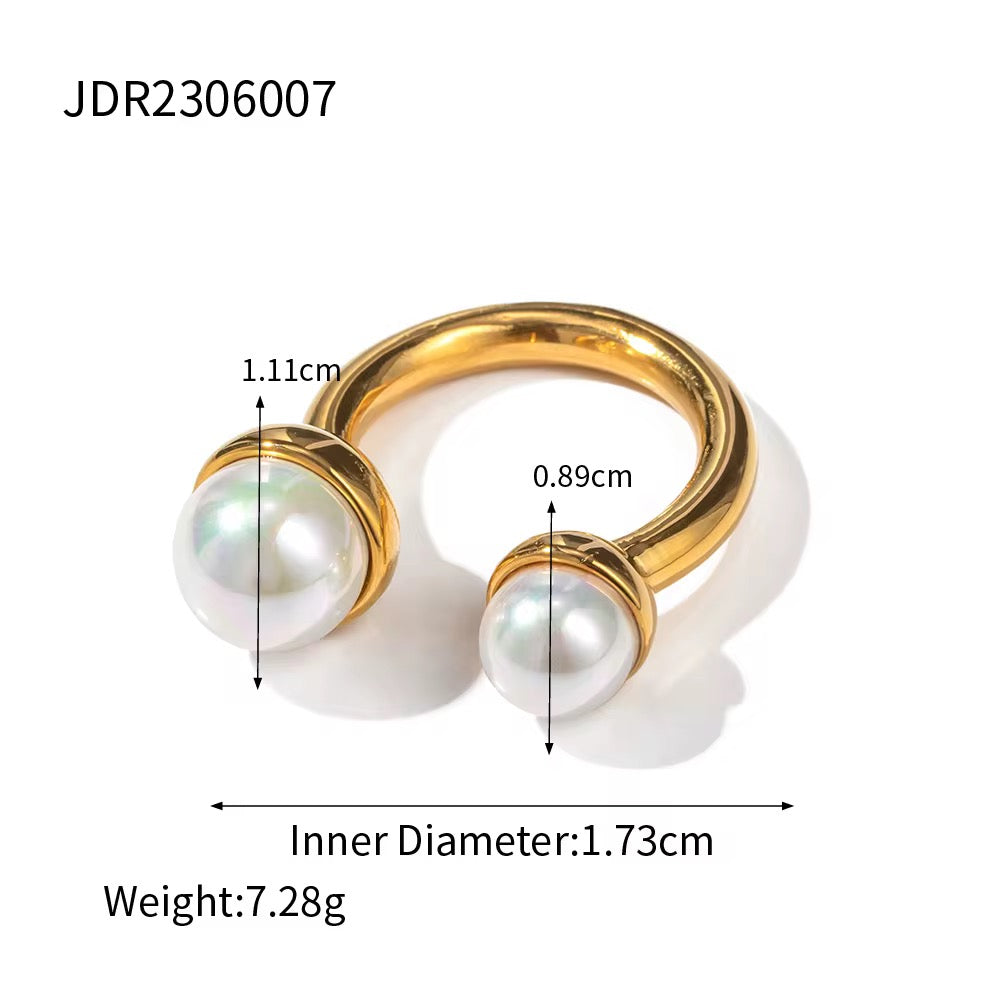 18K Two Pearls Open Ring