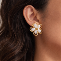 18K White Flower Wire Statement Studs