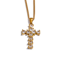 18K Cross Heart CZ Necklace