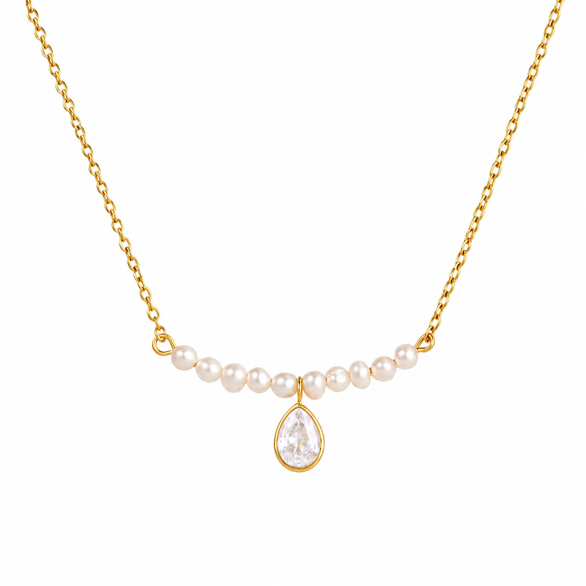 18K Pear CZ Fresh Water Pearl Necklace
