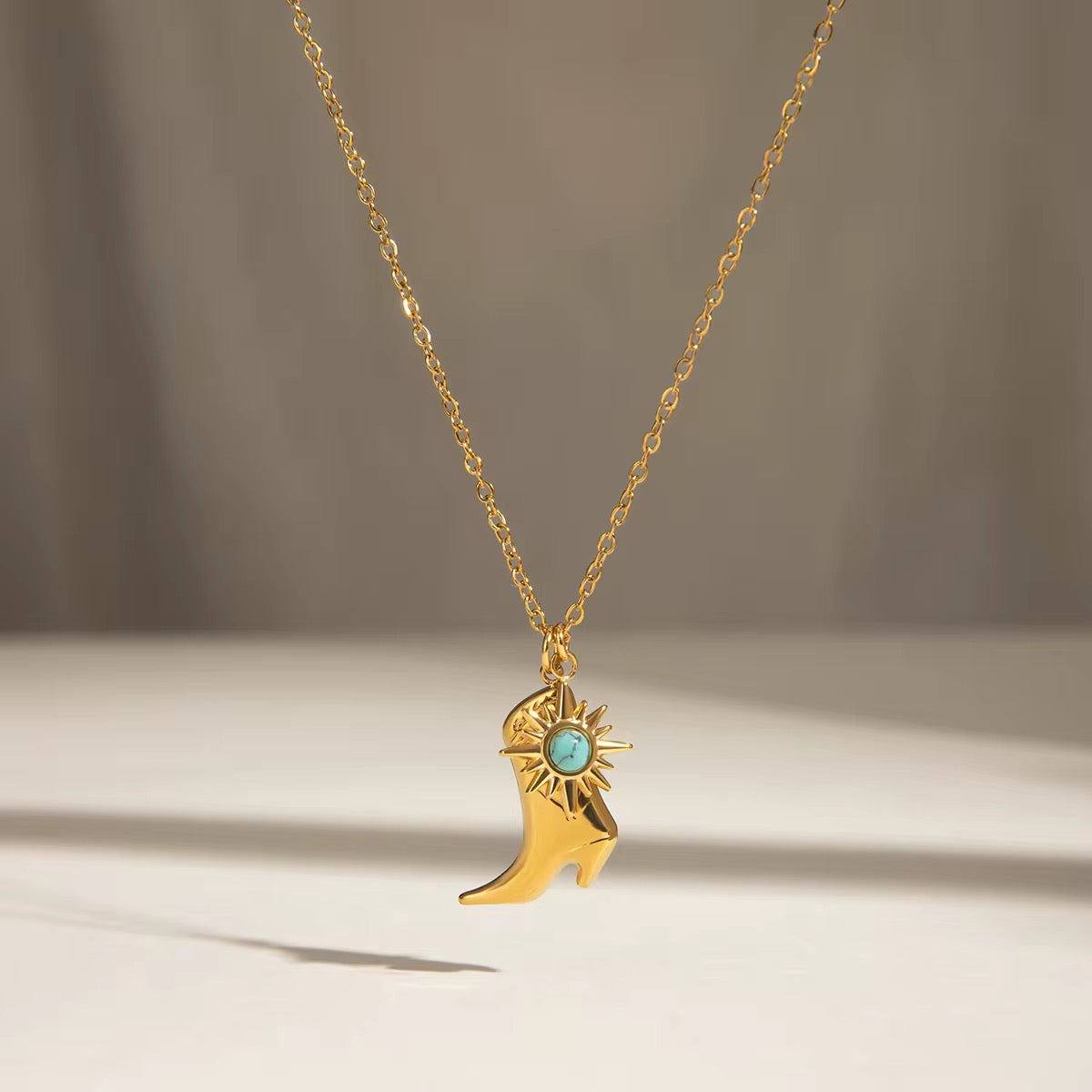 18K Cowboy Boots And Turquoise Necklace