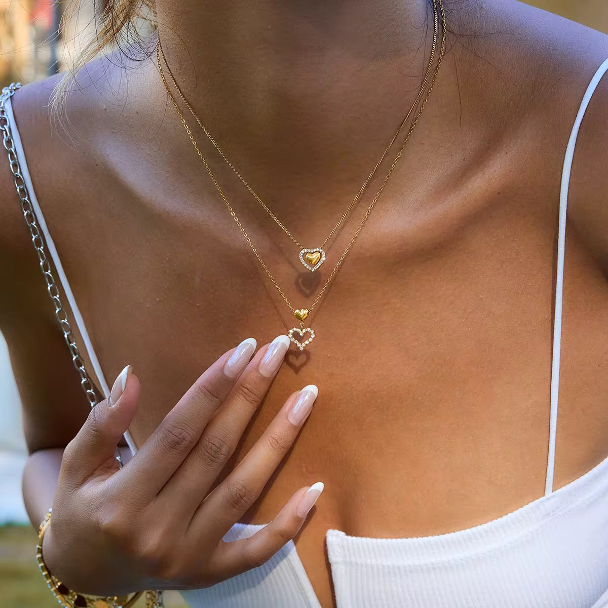 18K Heart CZ Lined Necklace