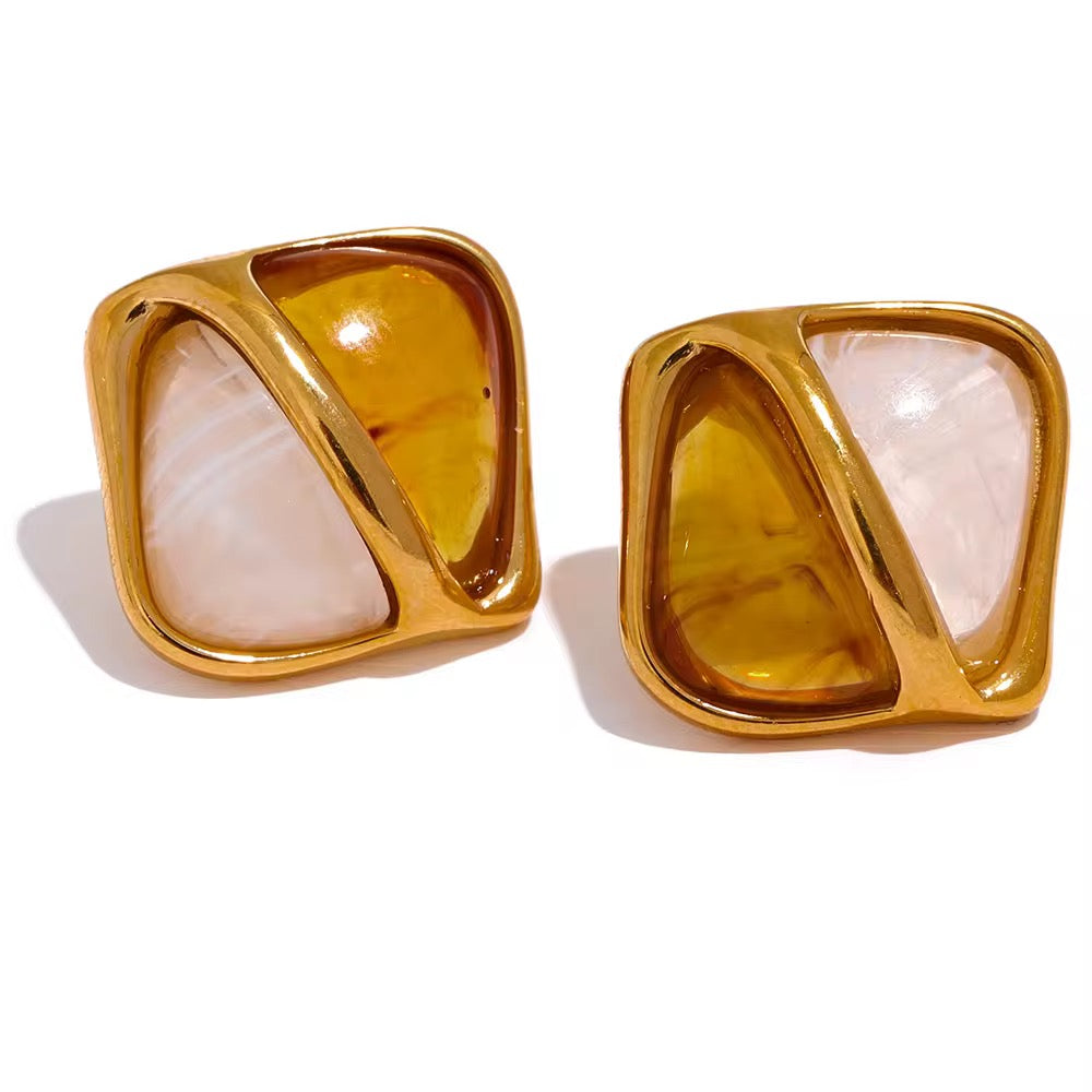 18K Split Square Resin Studs