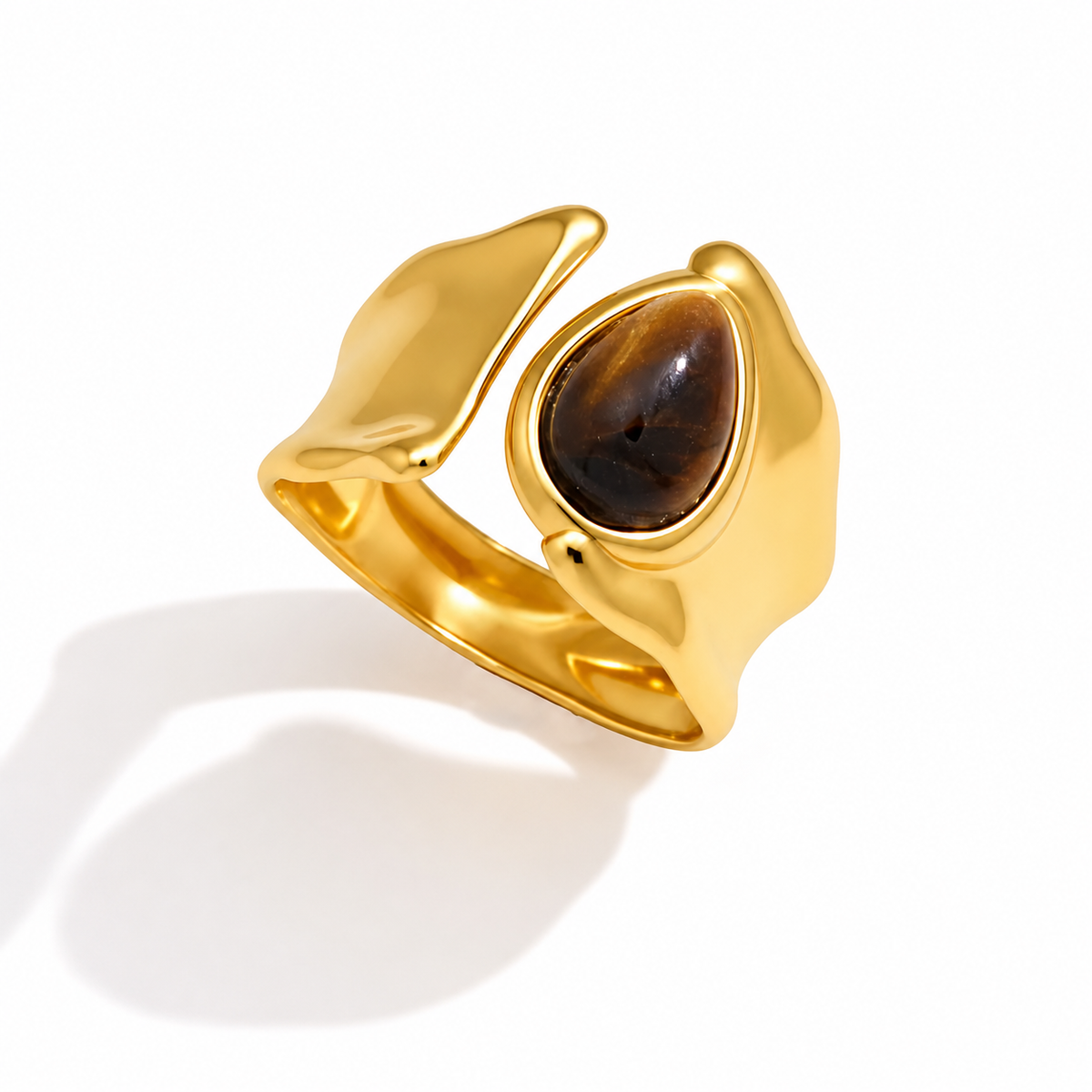18K Open Textured Tiger Eye Ring