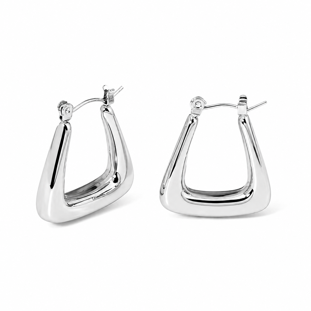 Silver Trapezoid Chunky Hoops