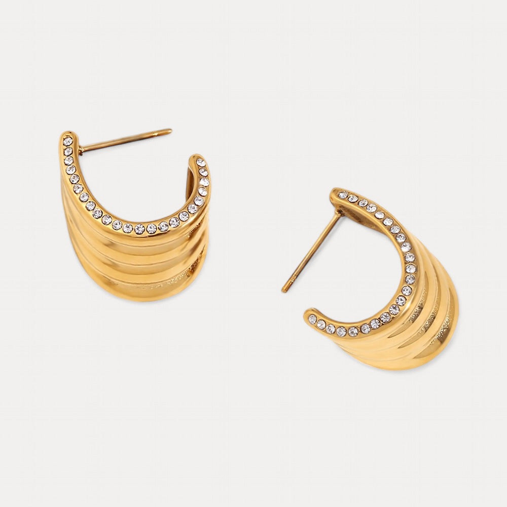 Irregular C Hoops in 18K Gold-Plating or Silver with Cubic Zirconia