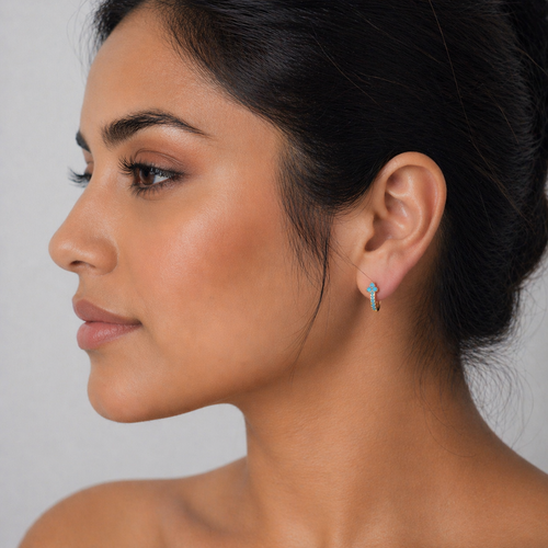 18K Turquoise Flower Huggie