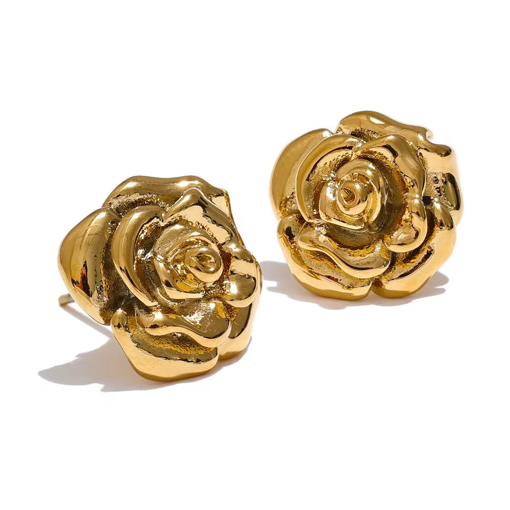 18K Rose Flower Statement Studs