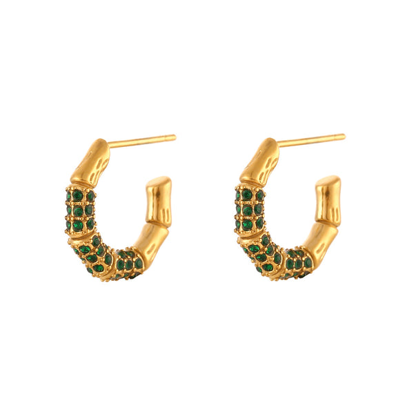 18K Bamboo Studded Hoop Earrings