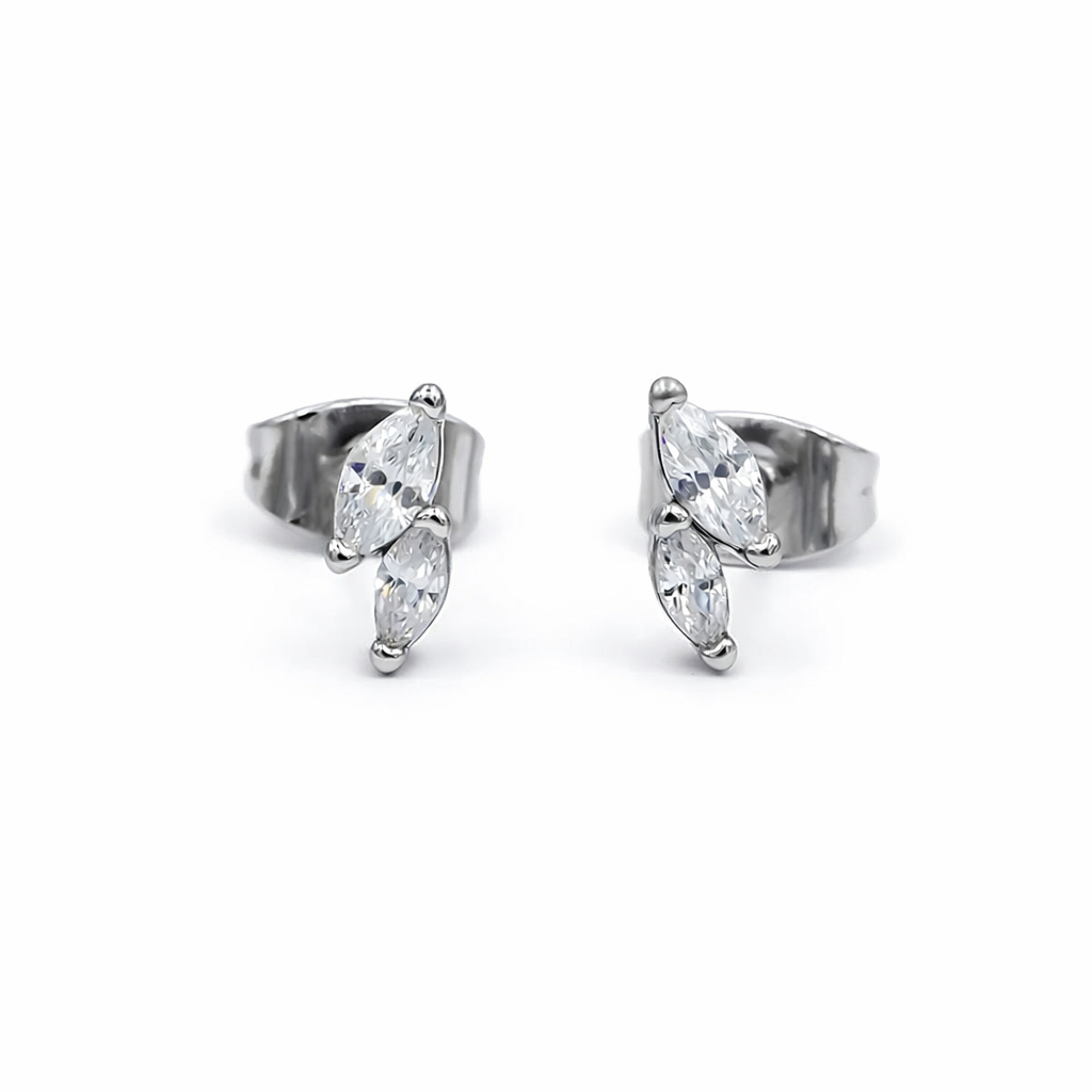 Silver Double Marquise Studs