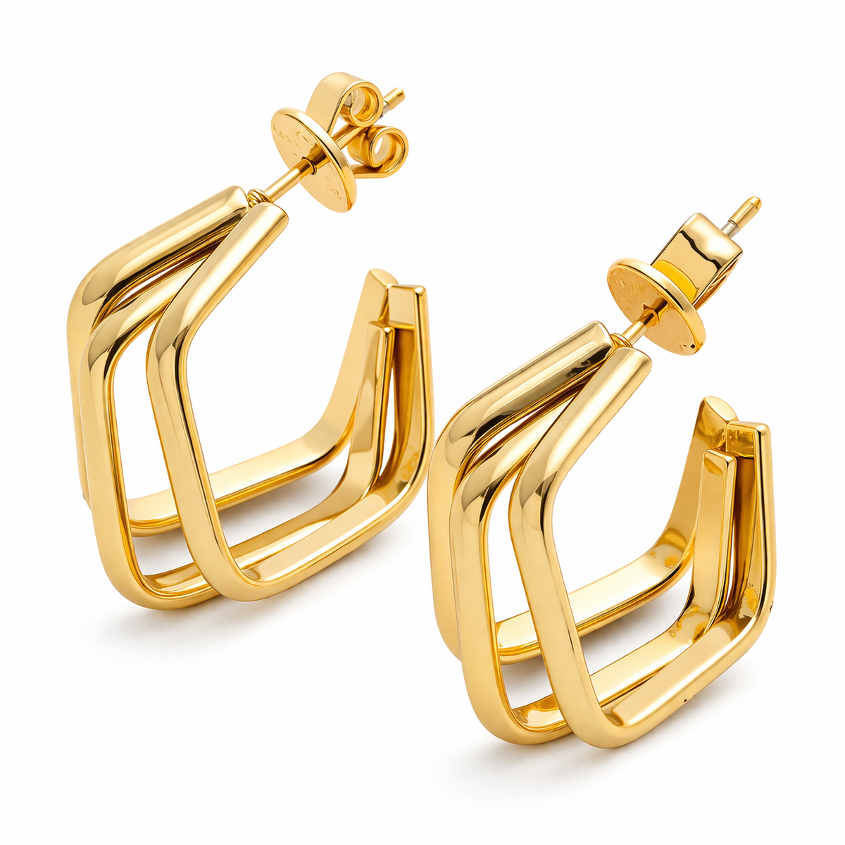 18K Triple Open Hexagon Hoops