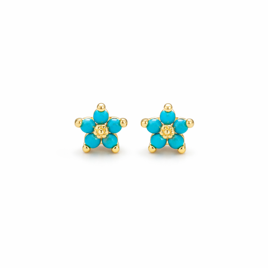 14K Turquoise Flower Studs