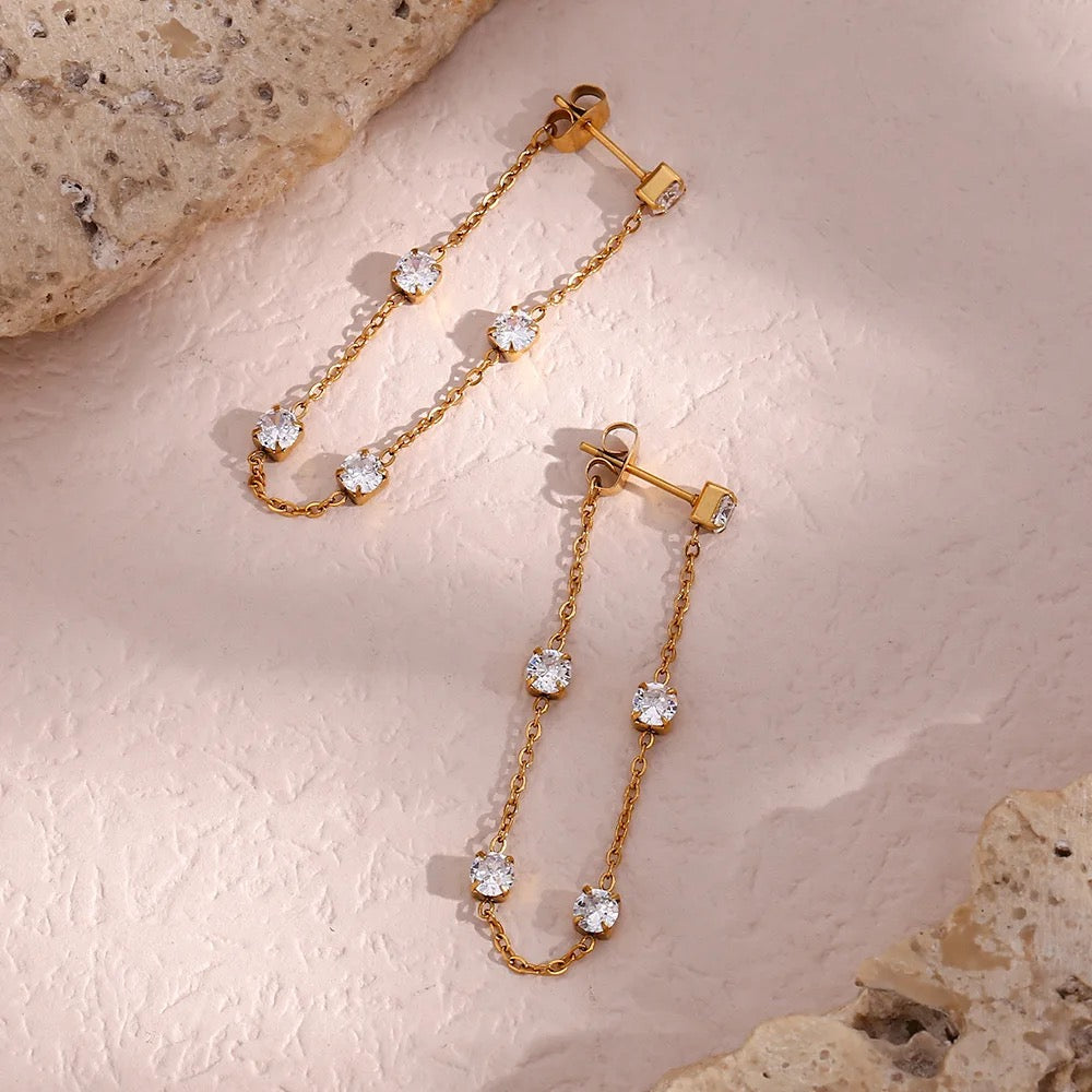 18K Square Diamond Chain Earrings