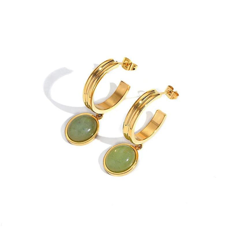 18K Jade C-shaped Pendant Drop Earrings