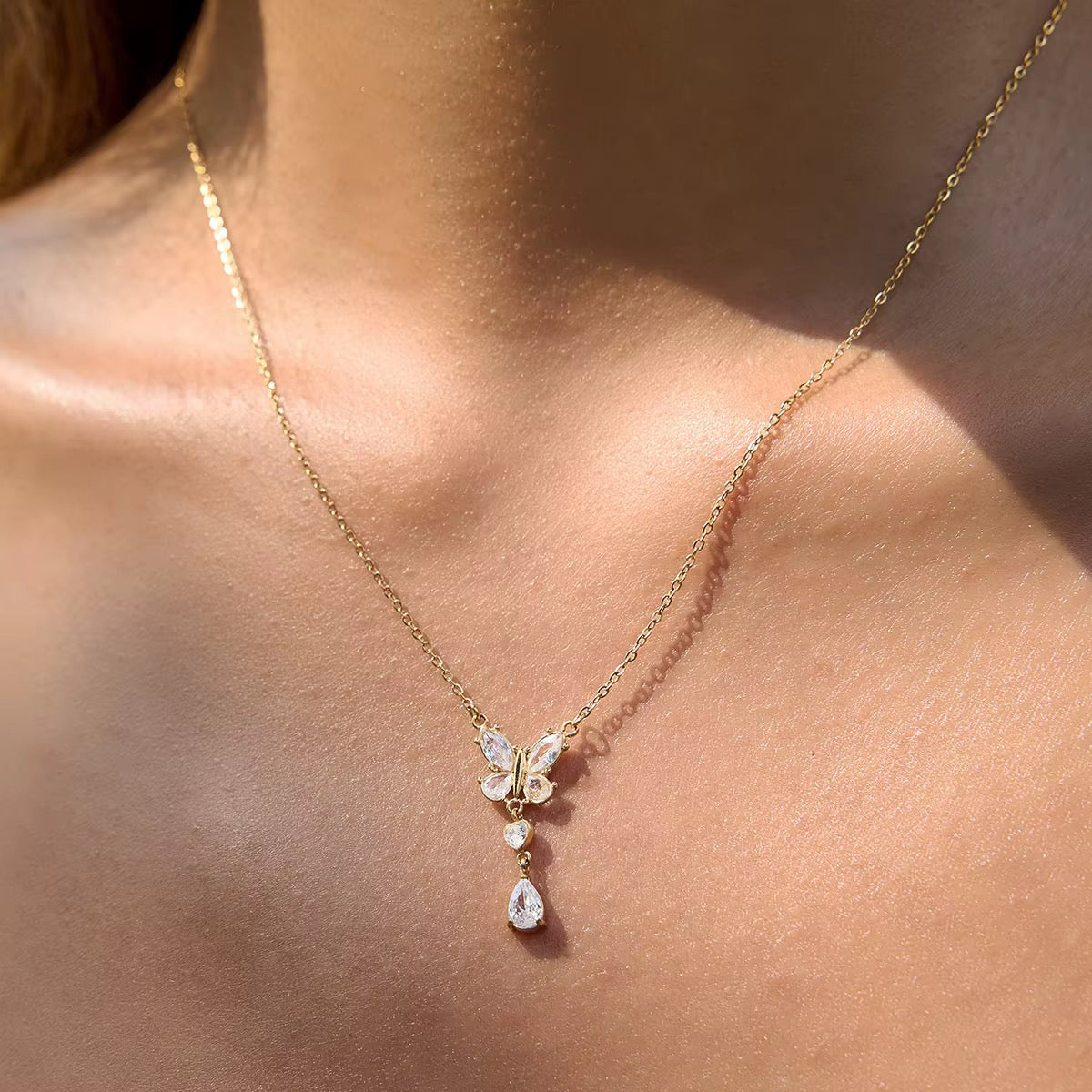 18K Dainty Butterfly Drop Necklace