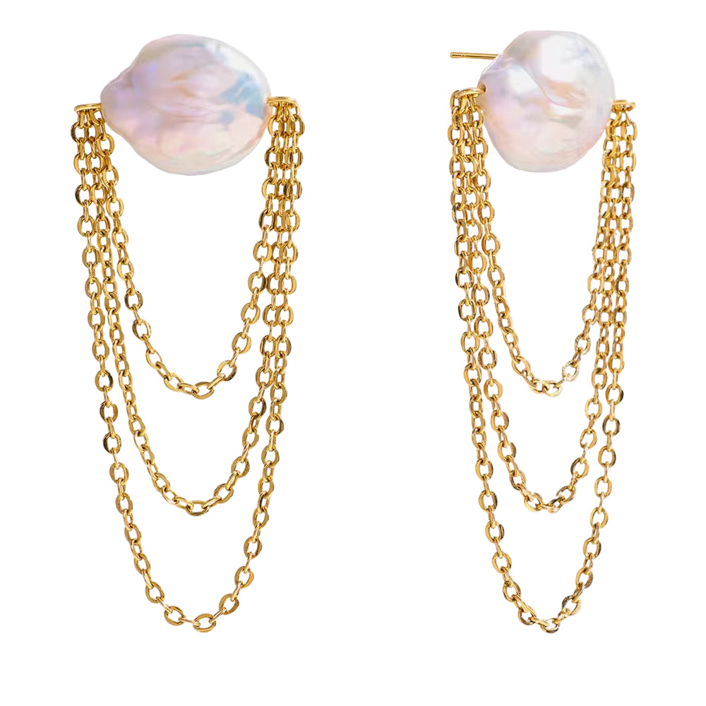 18K Shell Pearl Tassel Earringz