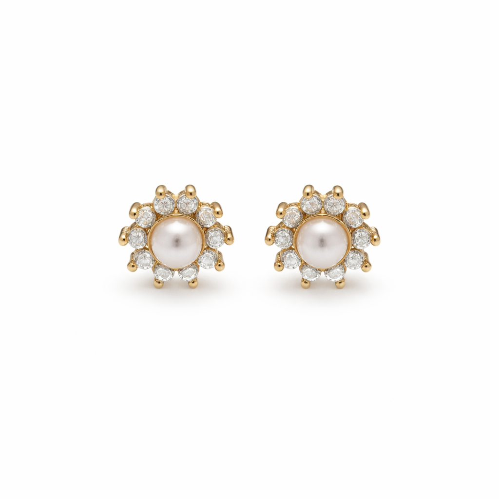 14K Mini Pearl CZ Studs