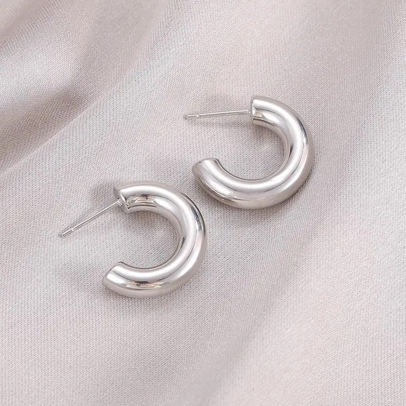 Silver Chunky Hollow C Hoops