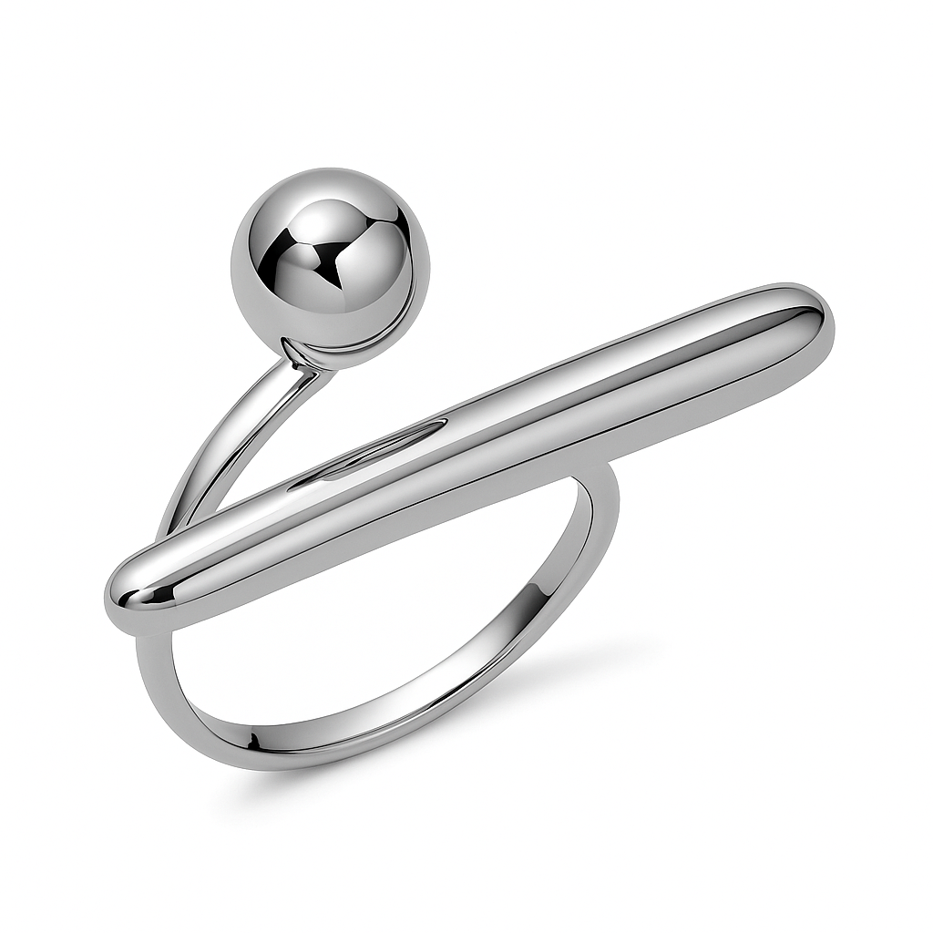 Silver Bar and Ball Open Ring