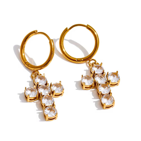 18K Cross Huggies