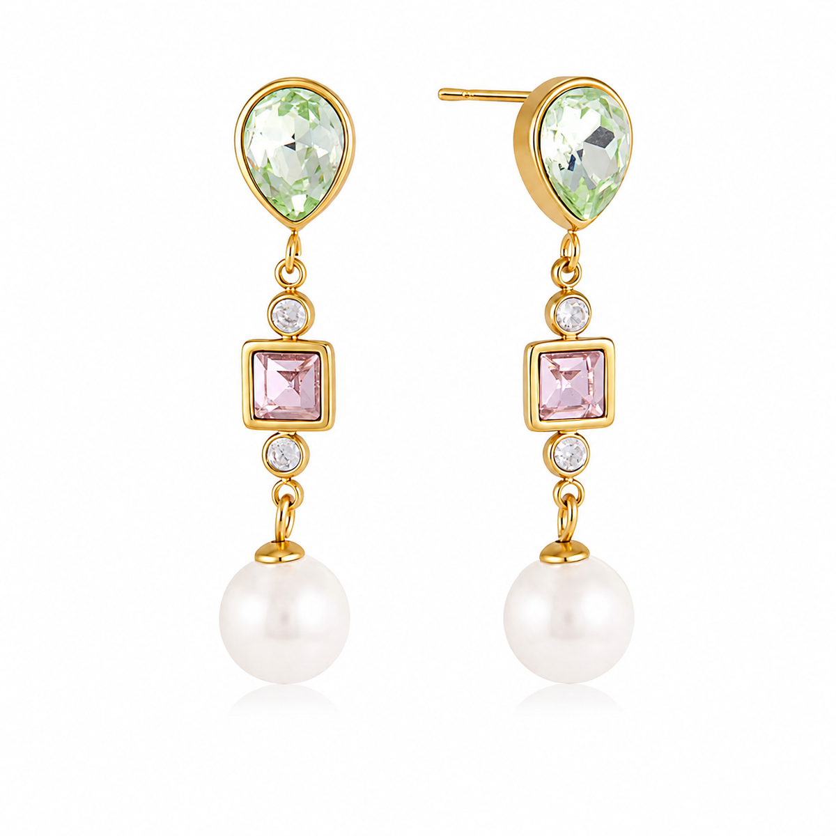 18K Esmerald Pearl Dangle Earrings