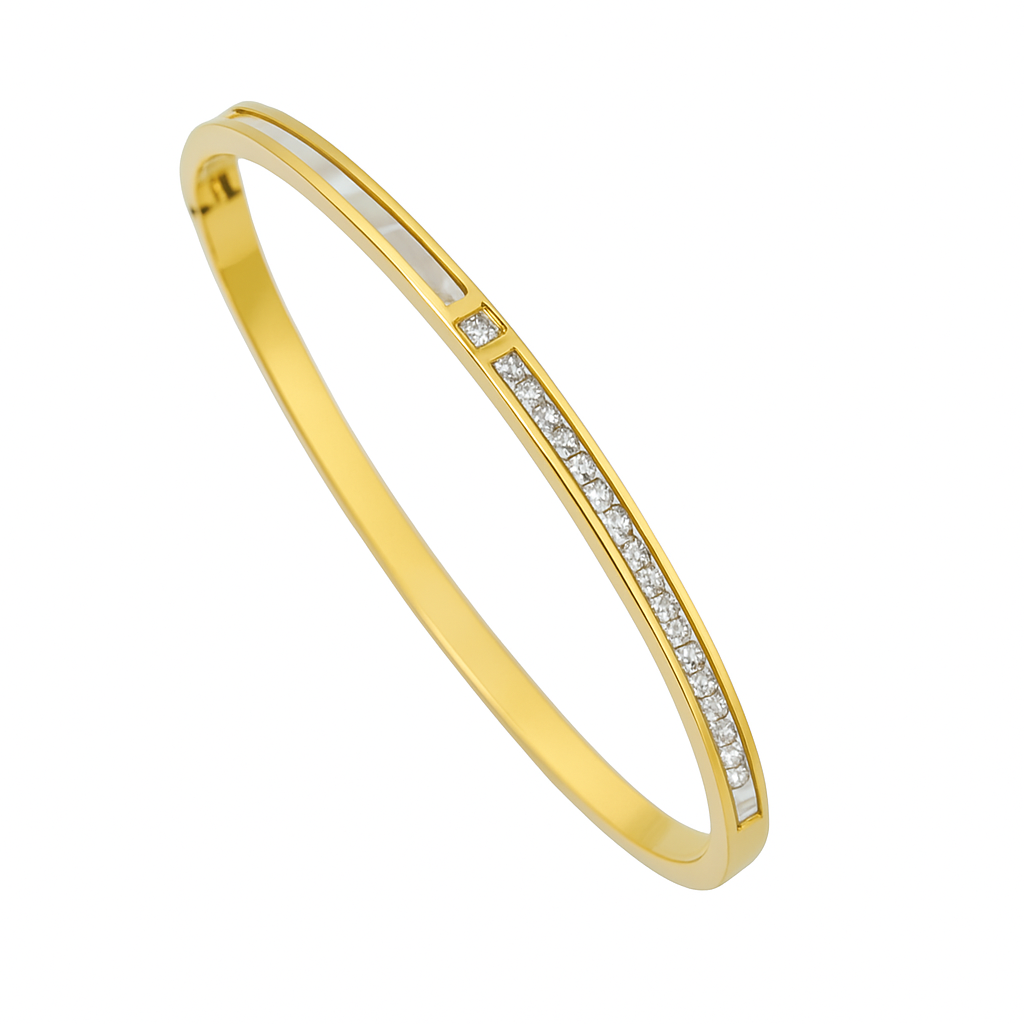 18K Mother of Pearl CZ Bangle