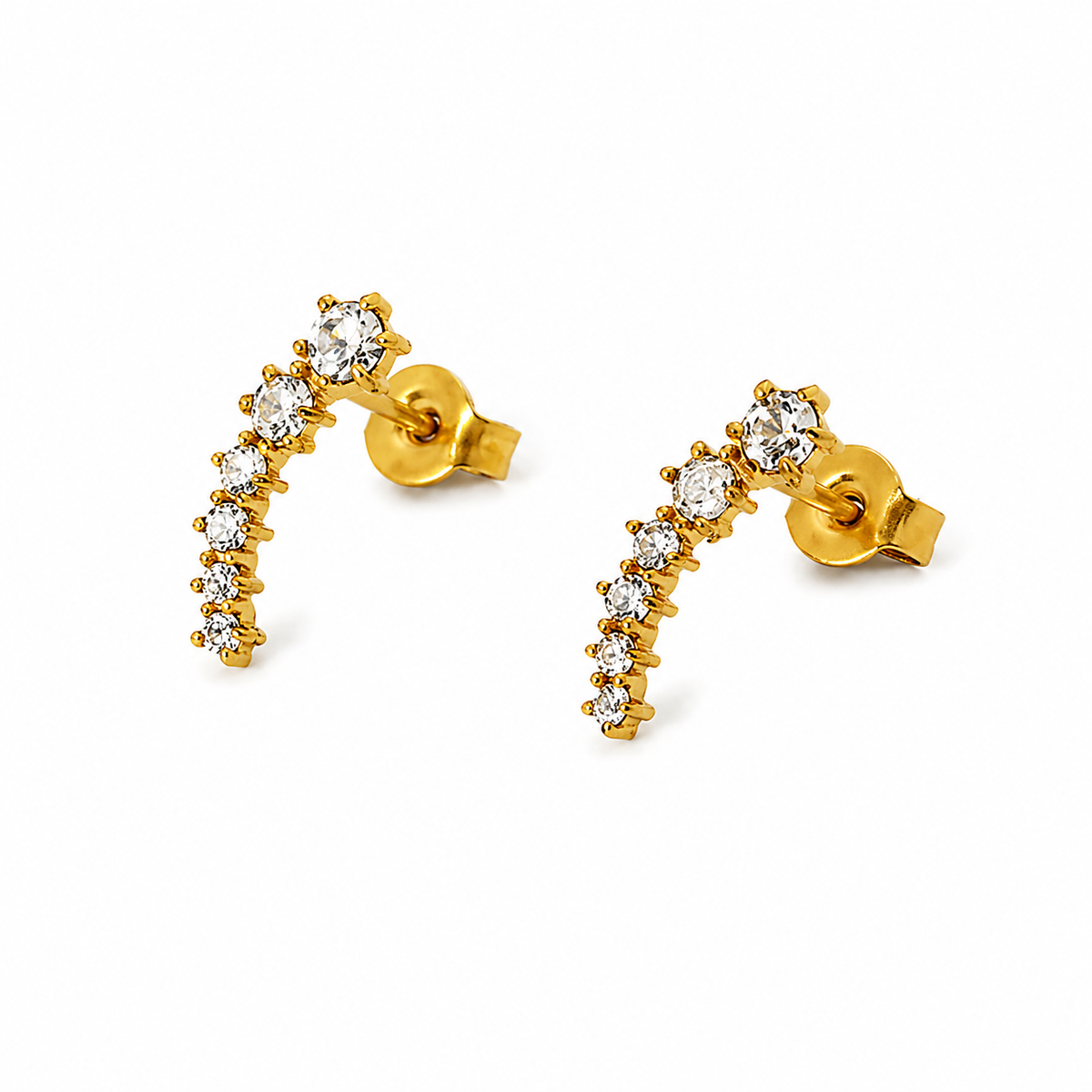 18K Dainty CZ Bar Studs