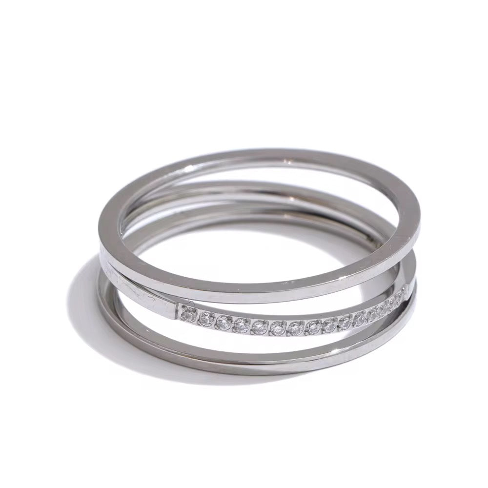 Silver Three Layer CZ Ring